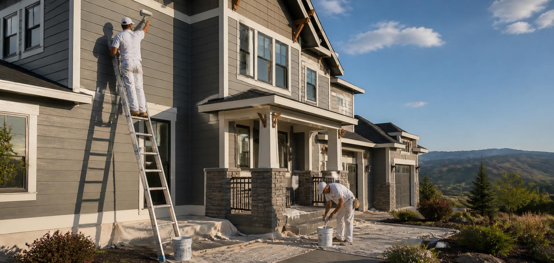 Interior and exterior painting in Lone Tree, CO — Romanelli Painting crew painting a Colorado home's siding and trim
